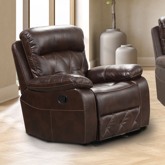 Brown Leatherette Recliner Chair - Transitional Style