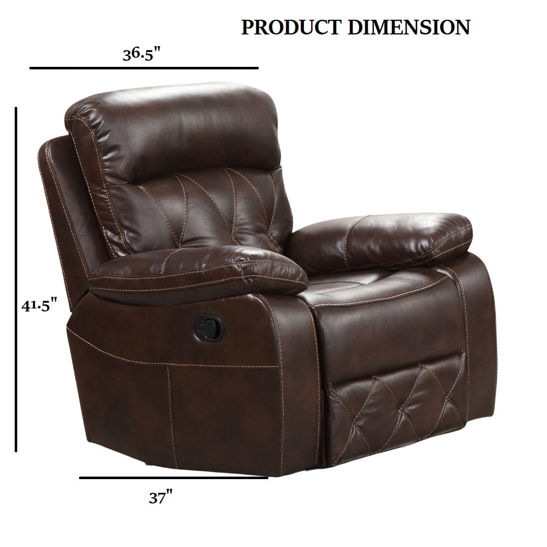 Brown Leatherette Recliner Chair - Transitional Style