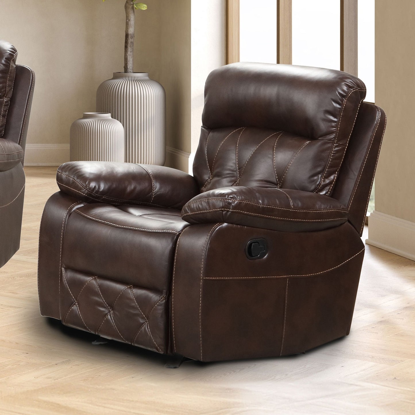 Brown Leatherette Recliner Chair - Transitional Style