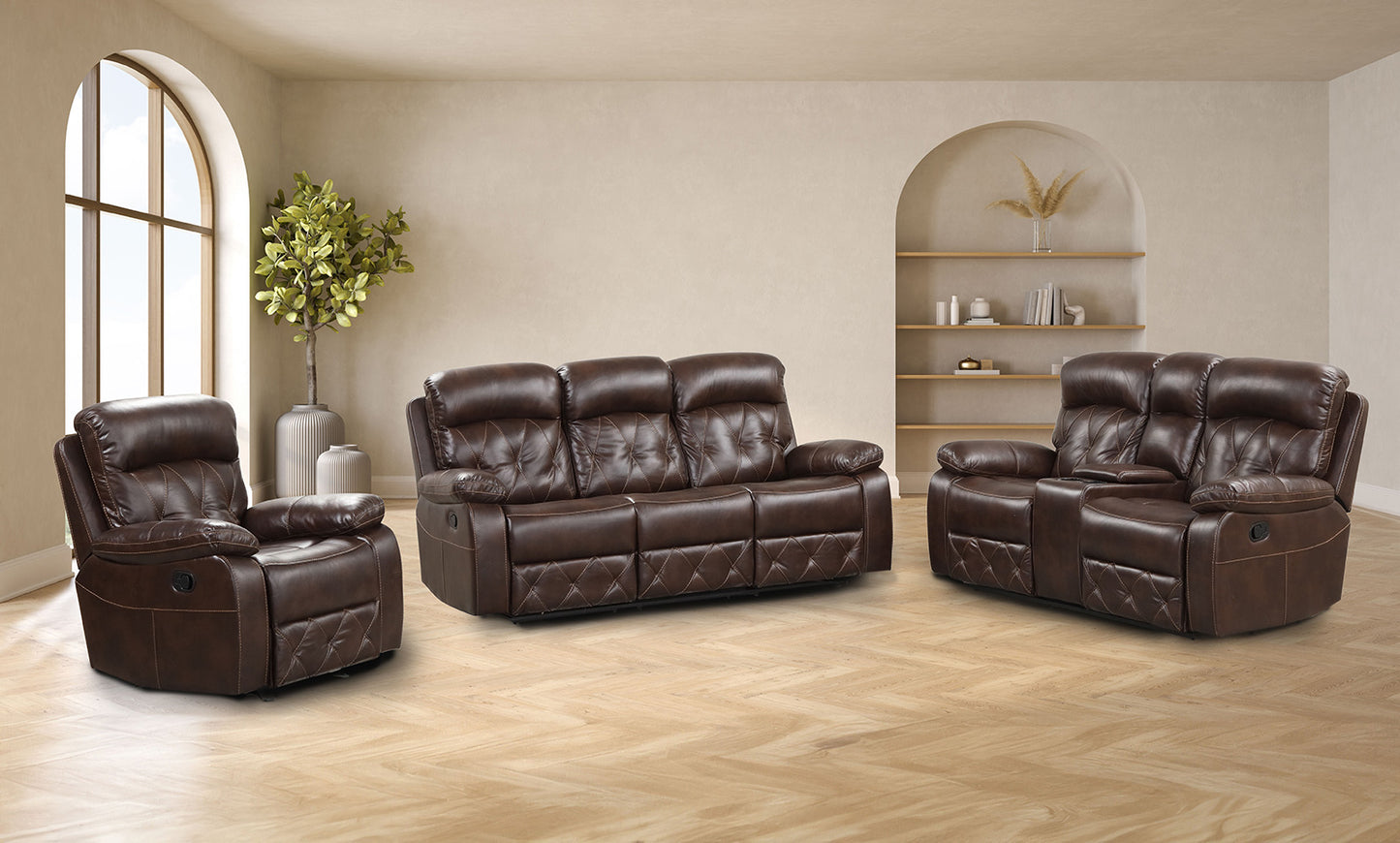 Brown Leatherette Recliner Chair - Transitional Style