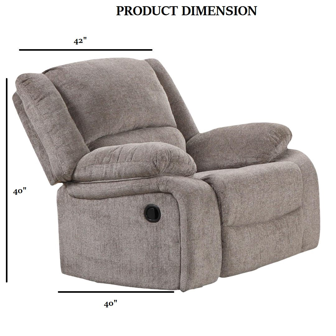 Mocha Chenille Recliner - 42" Primary Living Space for Living Room