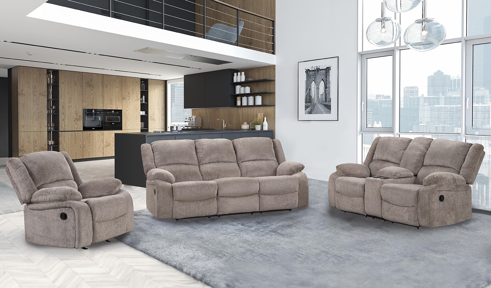 Mocha Chenille Recliner - 42" Primary Living Space for Living Room