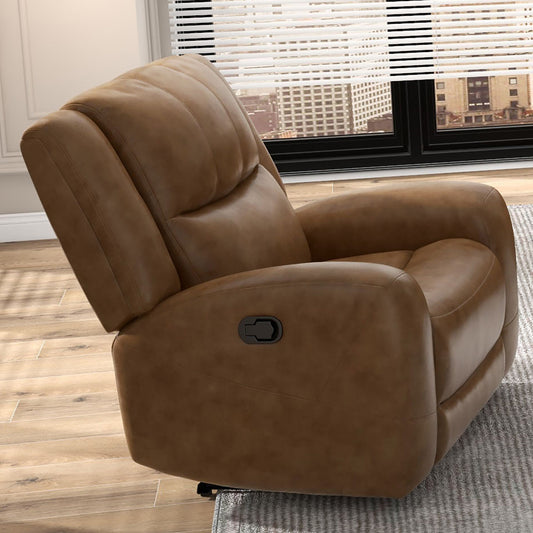 Brown Leather Recliner - Wide Seat Comfort Primary Living Room