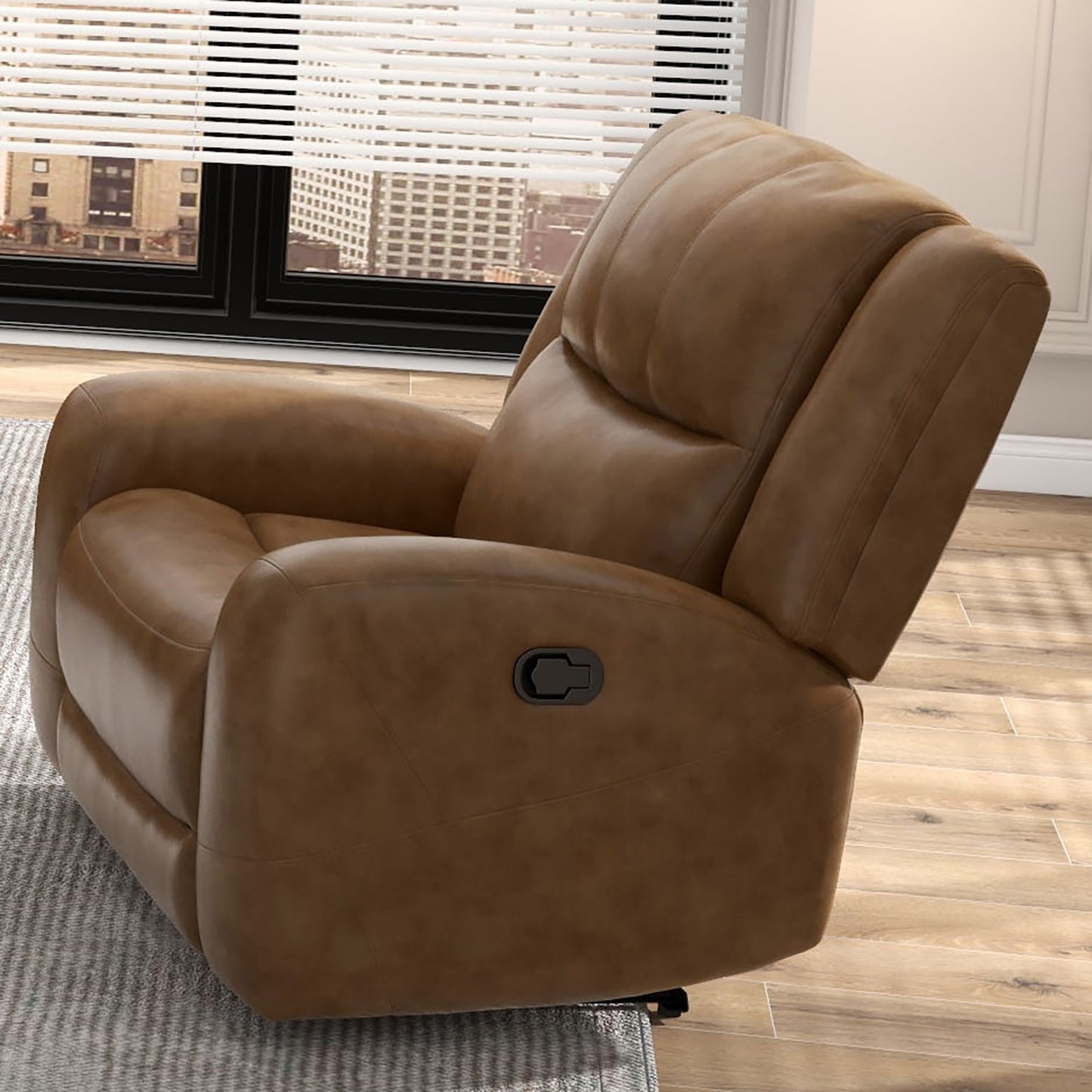 Brown Leather Recliner - Wide Seat Comfort Primary Living Room