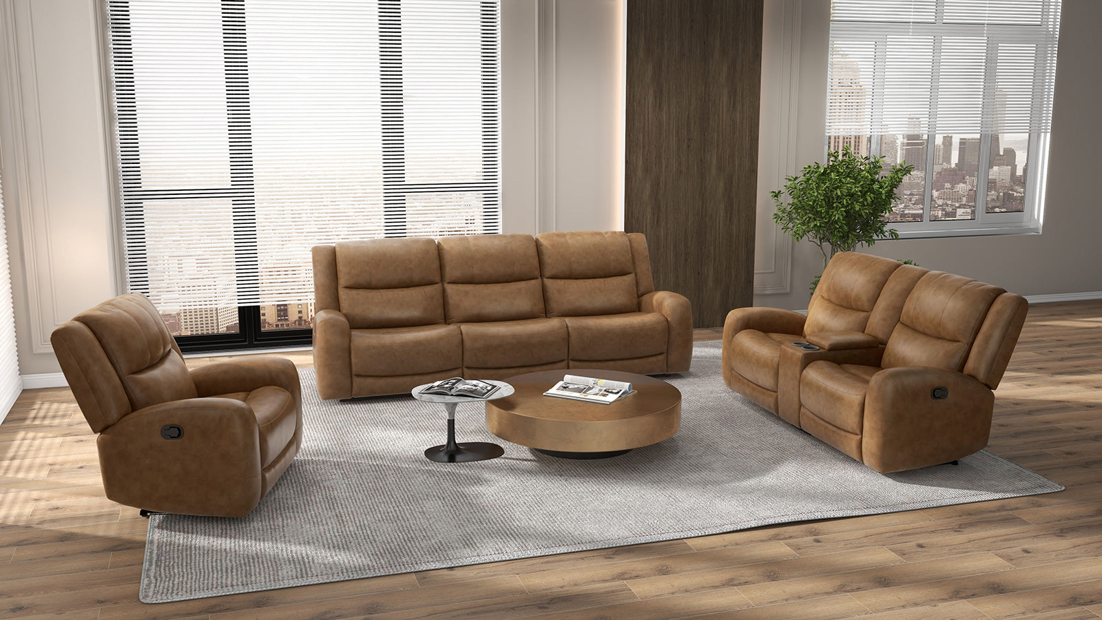 Brown Leather Recliner - Wide Seat Comfort Primary Living Room