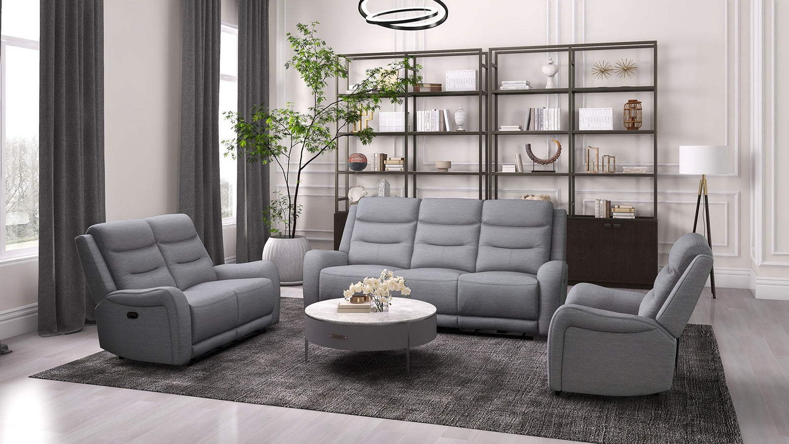 Gray Fabric Recliner - Wide Seat Comfort Primary Living Room