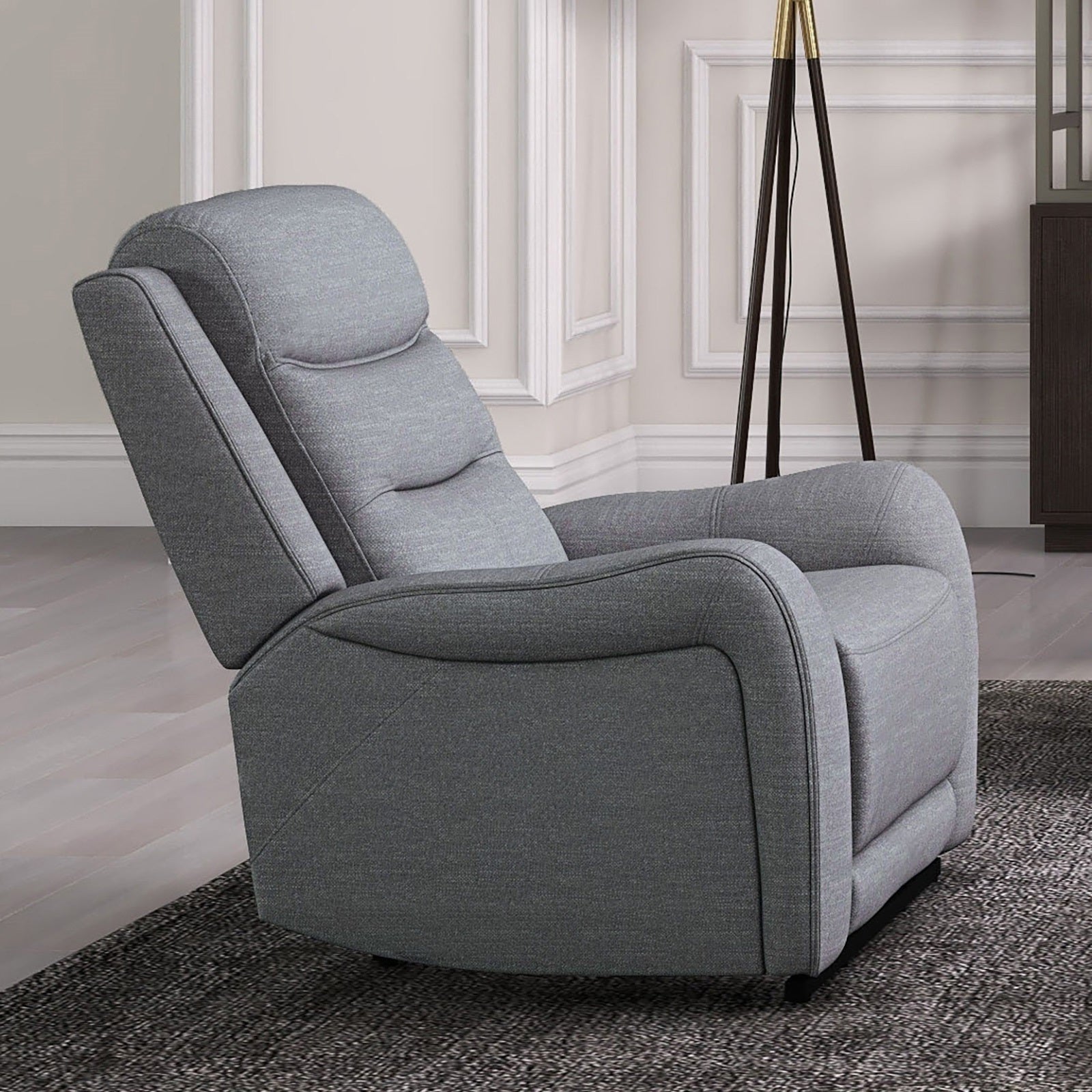 High Density Foam Seat Manual Recliner Modern scroll Arms Welt Trim Wide Seat Transitional Gray Finish Primary Living Room