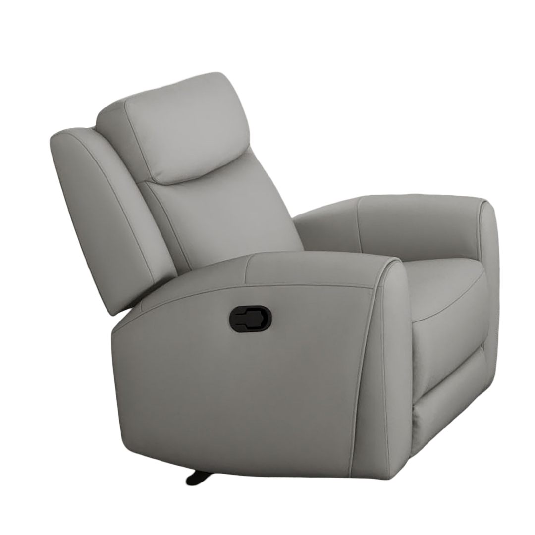 Light Gray Leather Recliner - Wide Seat Comfort Primary Living Room