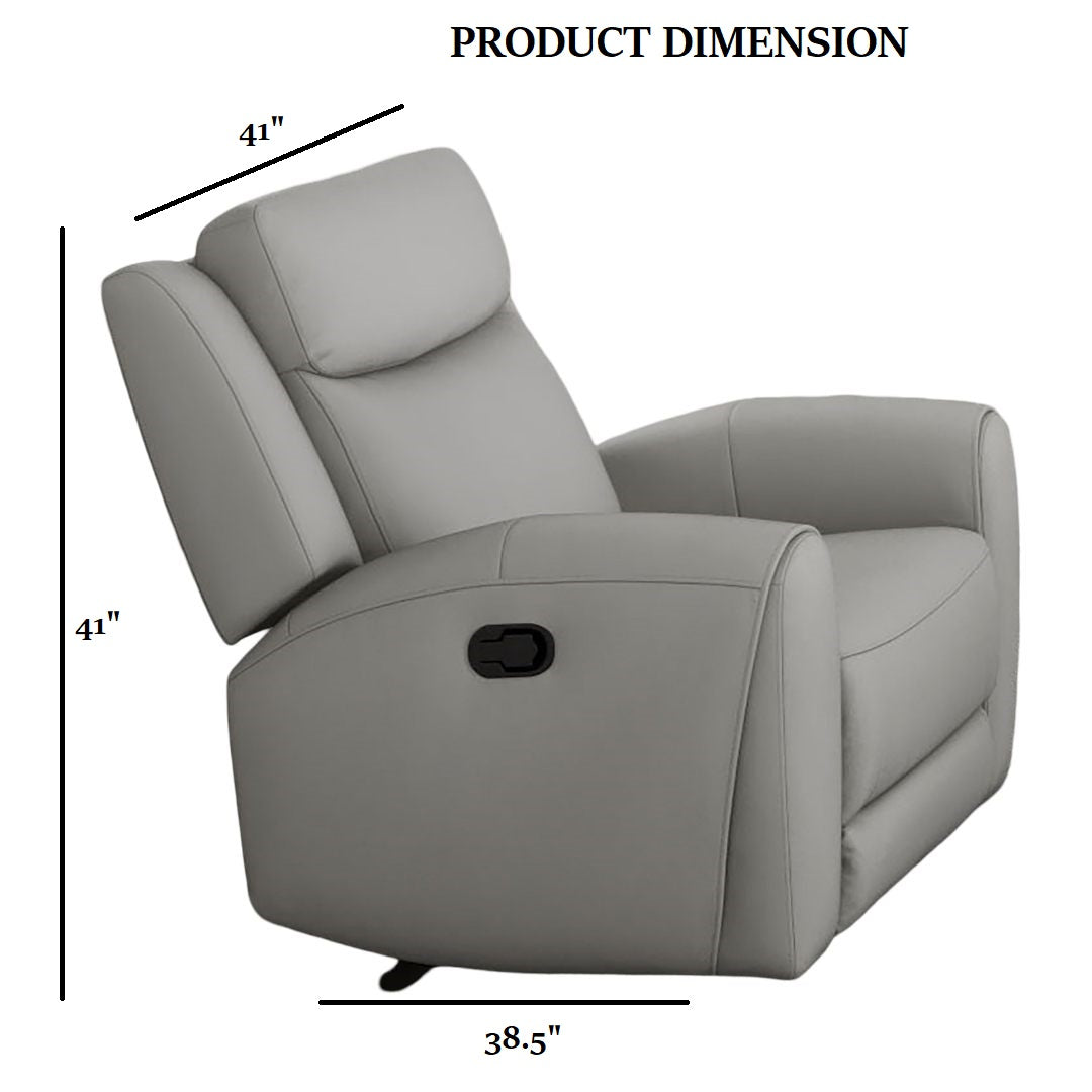 Light Gray Leather Recliner - Wide Seat Comfort Primary Living Room