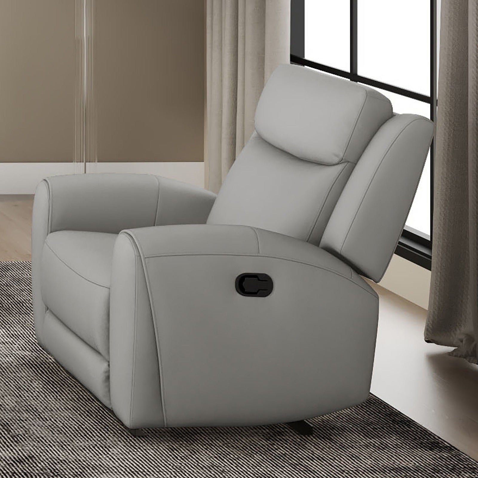 Light Gray Leather Recliner - Wide Seat Comfort Primary Living Room