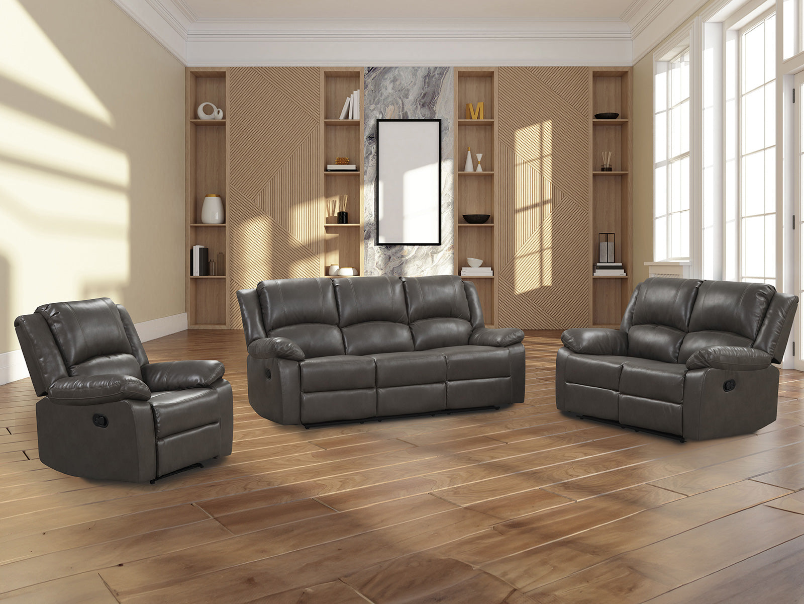Gray Leather Glider Recliner - Transitional Style Primary Living Room