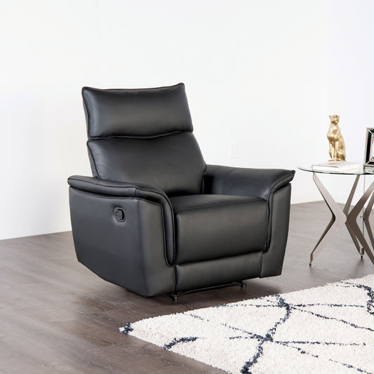 Black Leather Metal Recliner Chair - 38.5" Primary Living Room