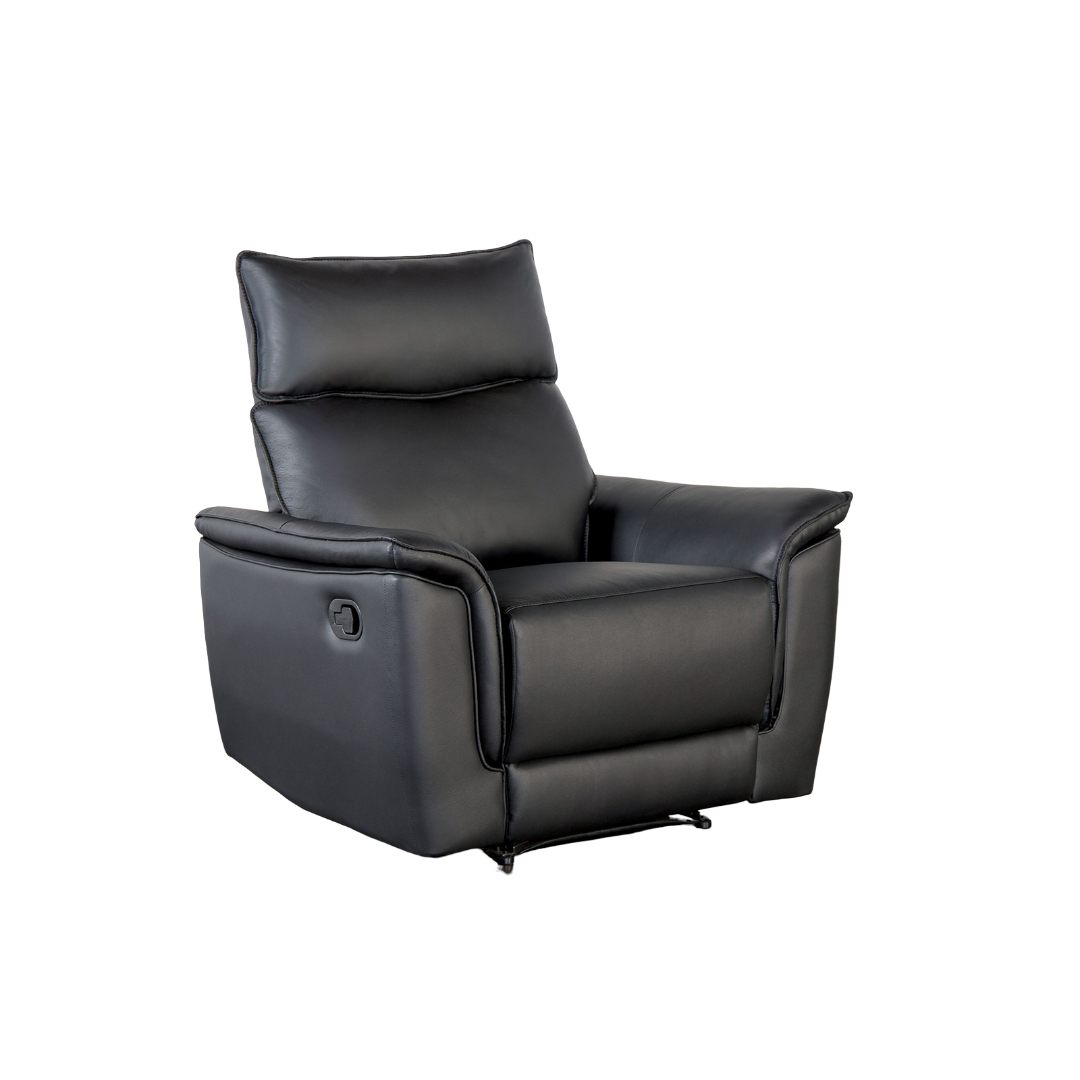 Black Leather Metal Recliner Chair - 38.5" Primary Living Room
