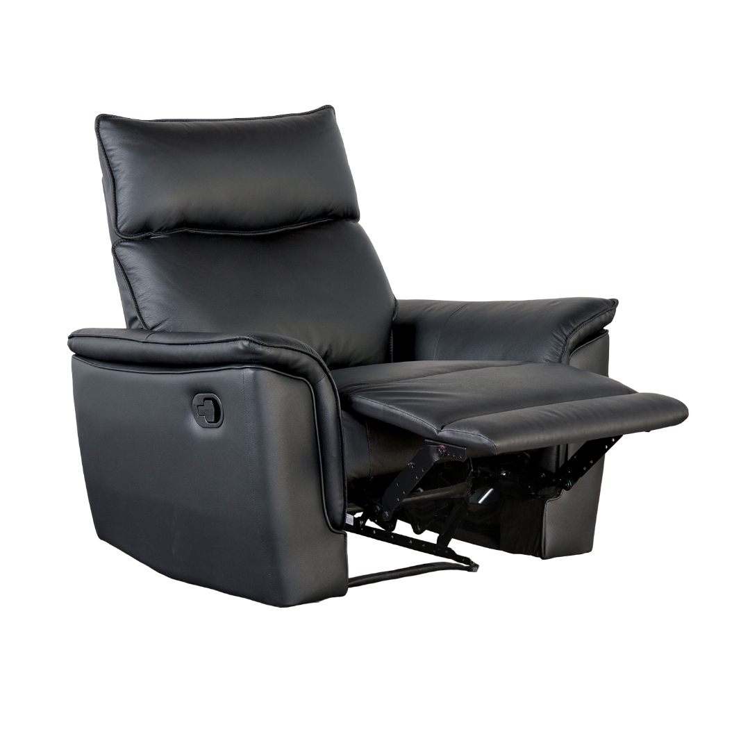 Black Leather Metal Recliner Chair - 38.5" Primary Living Room