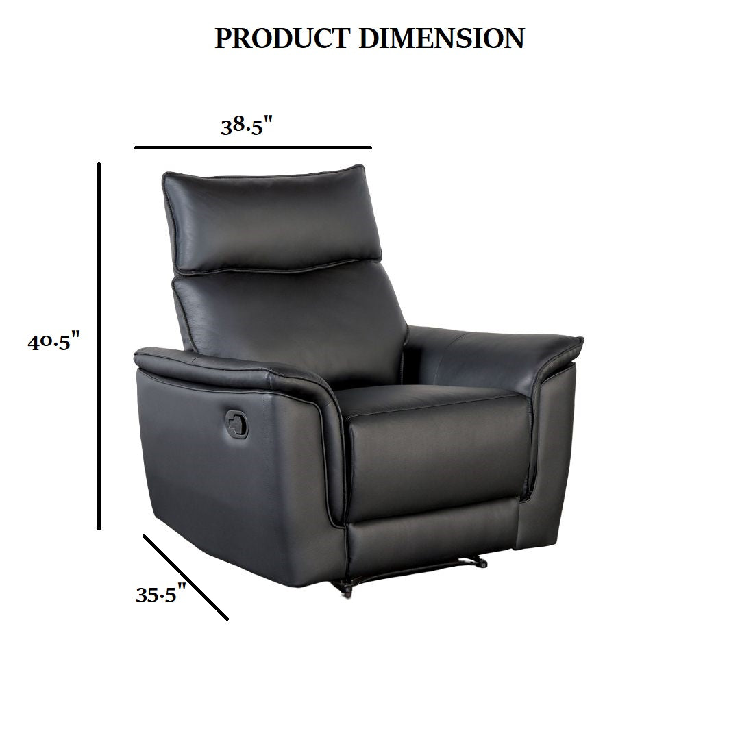 Black Leather Metal Recliner Chair - 38.5" Primary Living Room