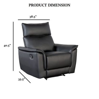 Black Leather Metal Recliner Chair - 38.5" Primary Living Room