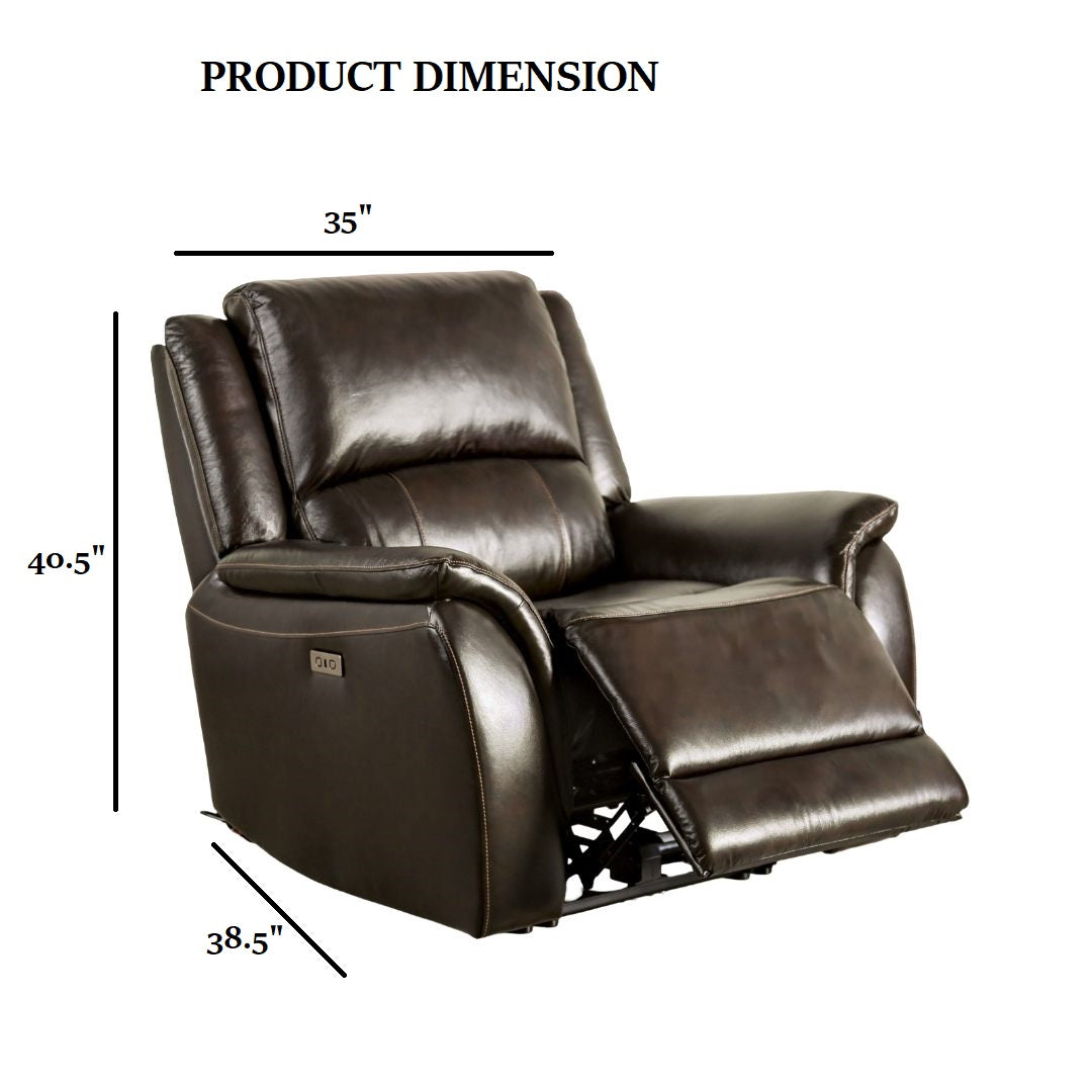 Espresso Leather Power Recliner - Transitional Style Primary Living Room