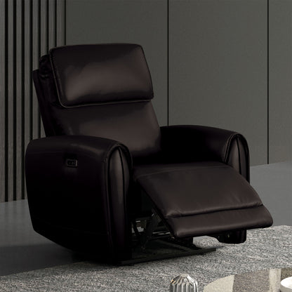 Black Finish Power Recliner USB Ports Contour Arms Flange Trim Contemporary Style Primary Living Room