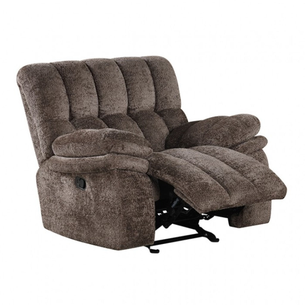 Transitional Style Glider Recliner Track Pillow Top Arms High Density Foam Dark Brown Finish Primary Living Room