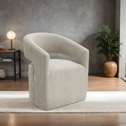 Contemporary Style 1pc Arm Chair With Caster Barrel Back Design Neutral Textured Fabric Taupe Finish Primary Living Room