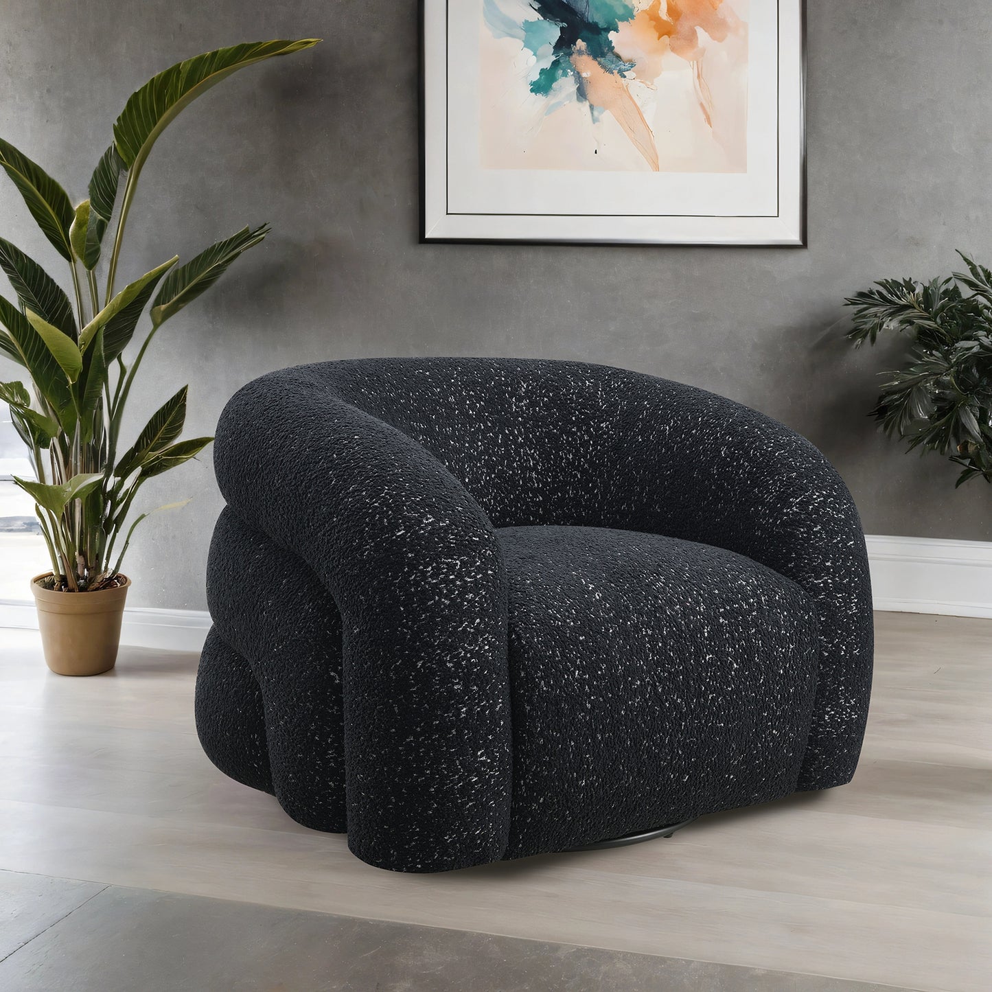 Black Finish 1pc Swivel Chair Curve Back Tight Seat 360-Degree Swivel Chair High Density Foam Primary living Room