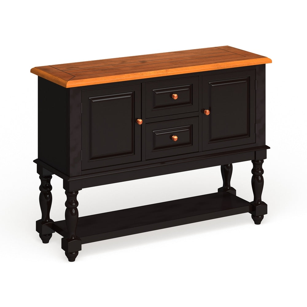 Black Oak Dining Server with Drawers - Transitional Style