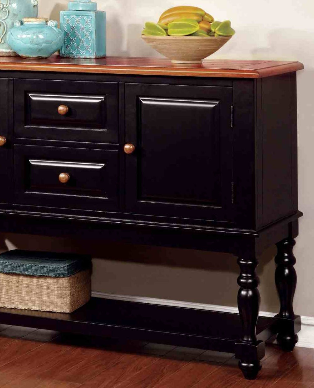 Black Oak Dining Server with Drawers - Transitional Style