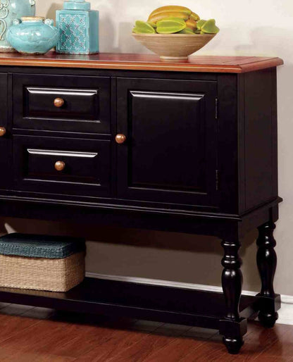 Black Oak Dining Server with Drawers - Transitional Style