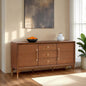 1pc Contemporary Server Walnut Color Rubberwood Gold Metal Handles Dining Room Server Storage