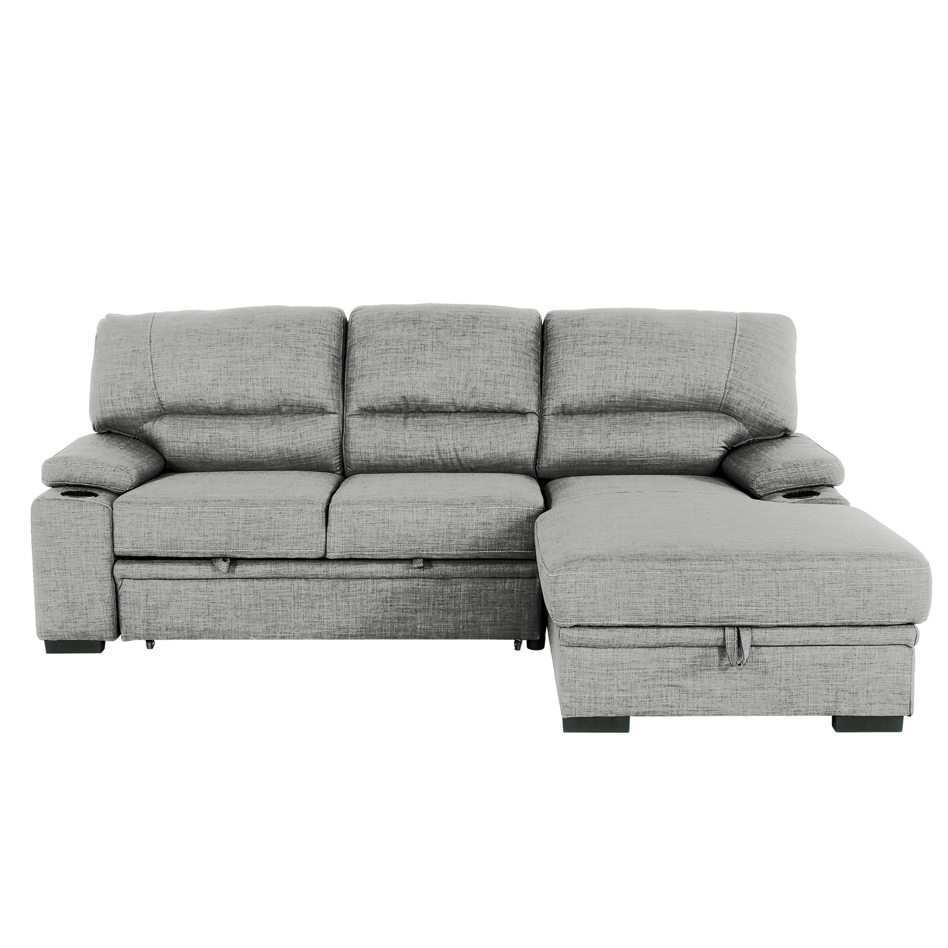 Grey L-Shaped Sectional Sofa Bed with Hidden Storage for Living Room