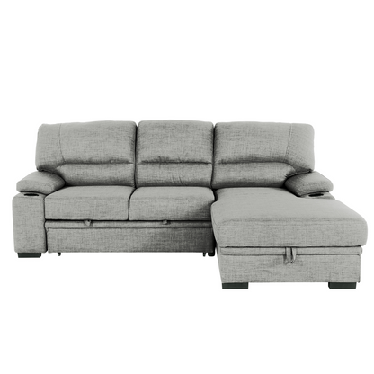 Grey L-Shaped Sectional Sofa Bed with Hidden Storage for Living Room