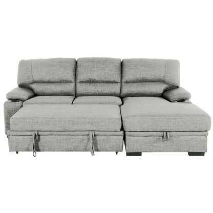 Grey L-Shaped Sectional Sofa Bed with Hidden Storage for Living Room