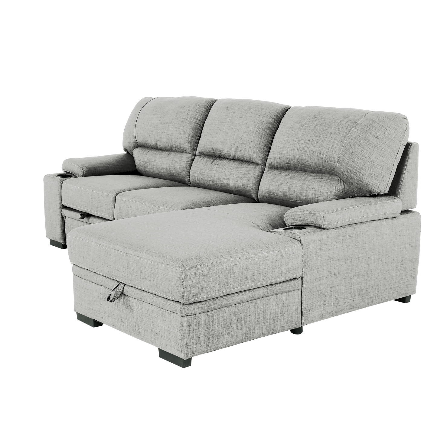 Grey L-Shaped Sectional Sofa Bed with Hidden Storage for Living Room