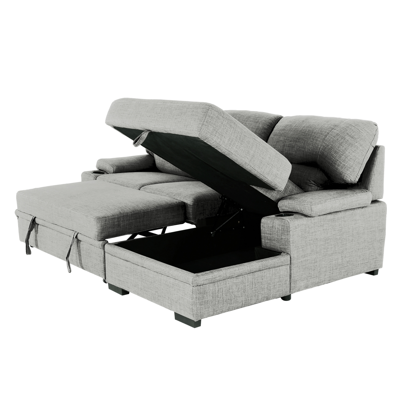 Grey L-Shaped Sectional Sofa Bed with Hidden Storage for Living Room