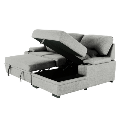 Grey L-Shaped Sectional Sofa Bed with Hidden Storage for Living Room