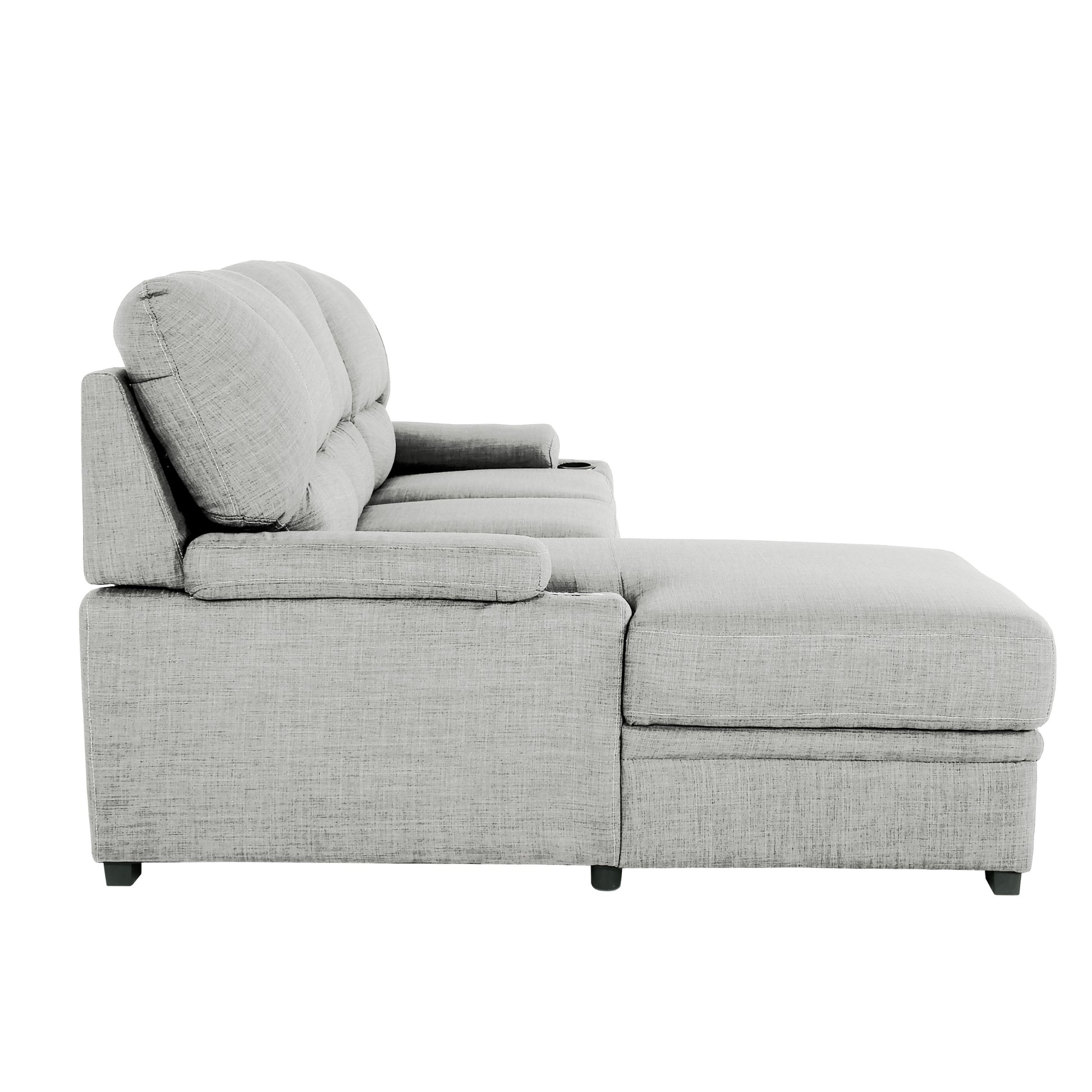 Grey L-Shaped Sectional Sofa Bed with Hidden Storage for Living Room