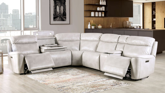 Power Reclining Sectional Couch Light Taupe Leatherette Sofa Corner Wedge Chairs Console Living Room Furniture Recliner L-Shaped Sectional