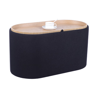 Black Storage Ottoman with Tray - 30" Modern Design