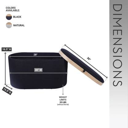 Black Storage Ottoman with Tray - 30" Modern Design