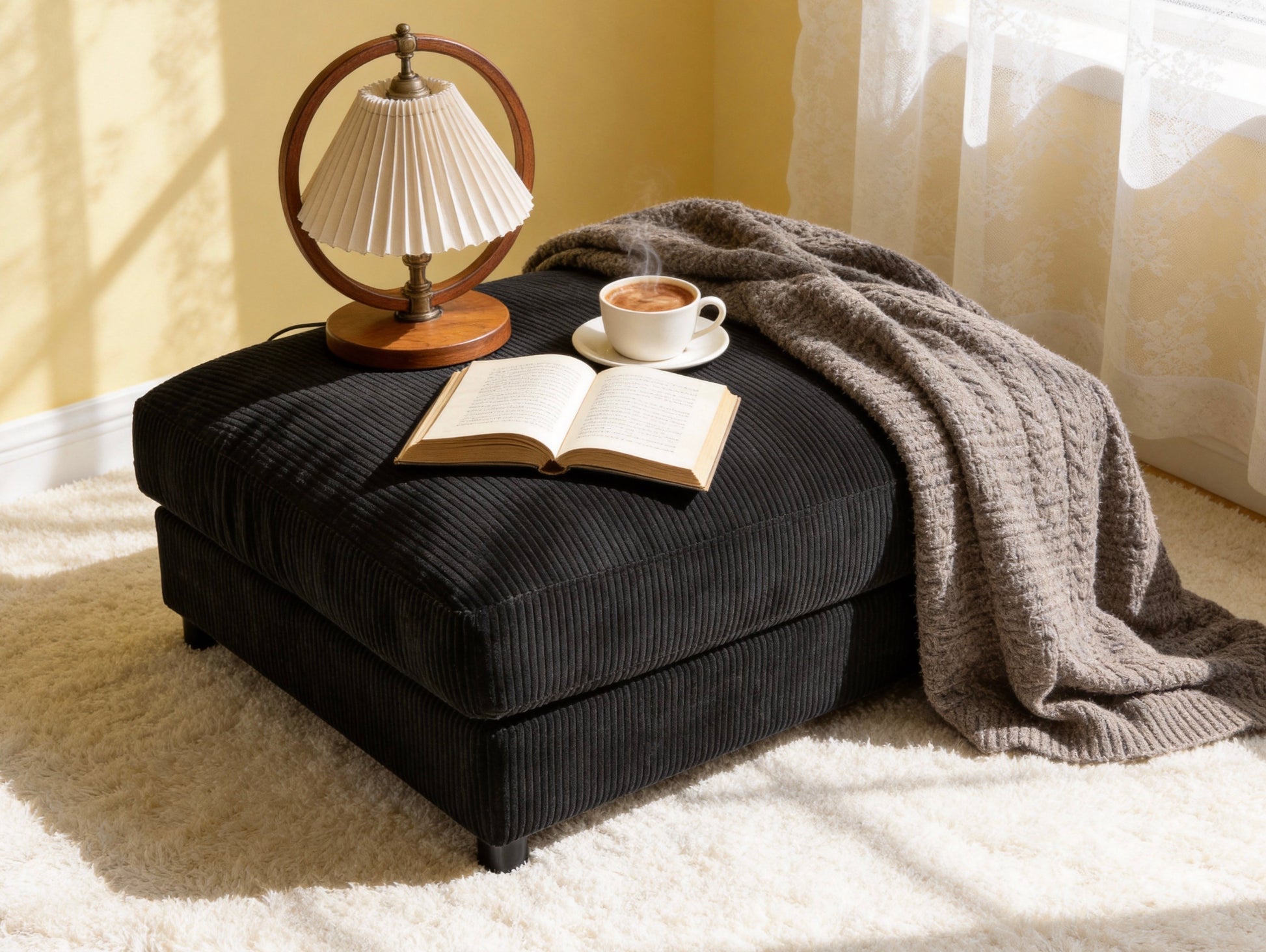 Corduroy Upholstered Rectangle Ottoman