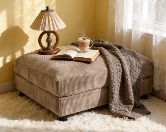 Corduroy Upholstered Rectangle Ottoman