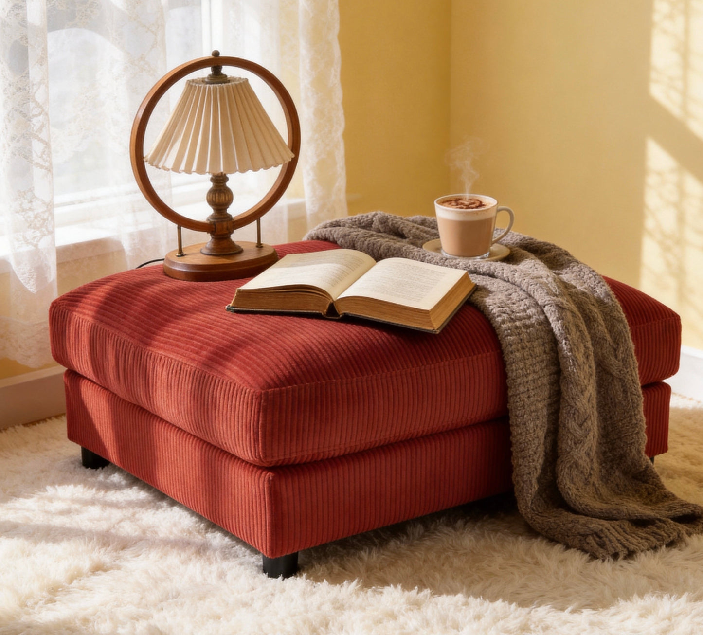 Corduroy Upholstered Rectangle Ottoman