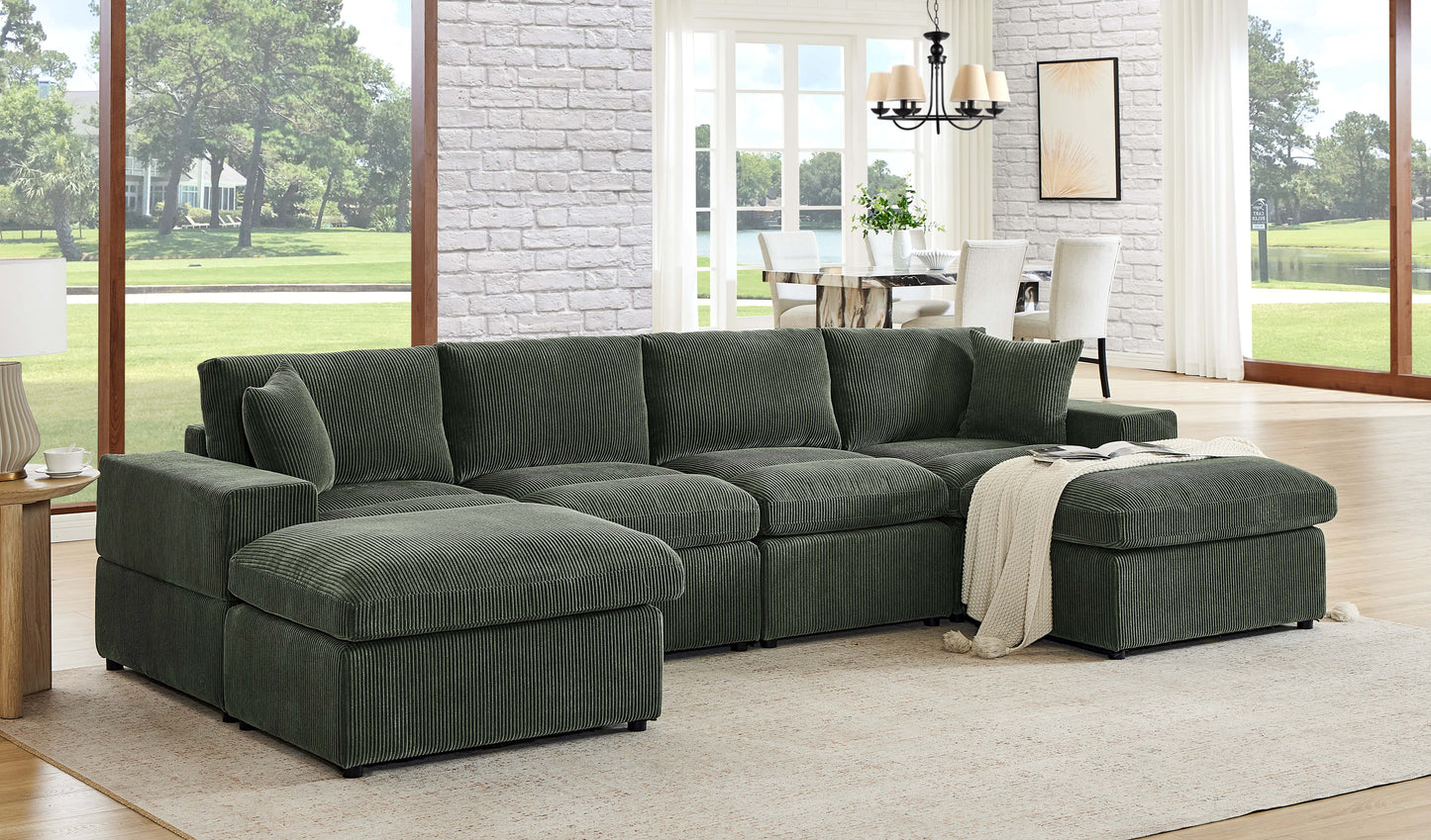 Corduroy Upholstered Symmetrical Modular Sectional