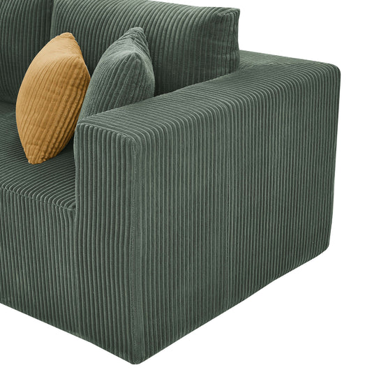 Dark Green 3 Seat Corduroy Sectional Sofa