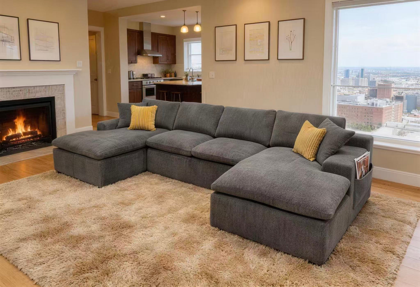 Coffee-Bean Like Upholstered Full Compressed Sectional
