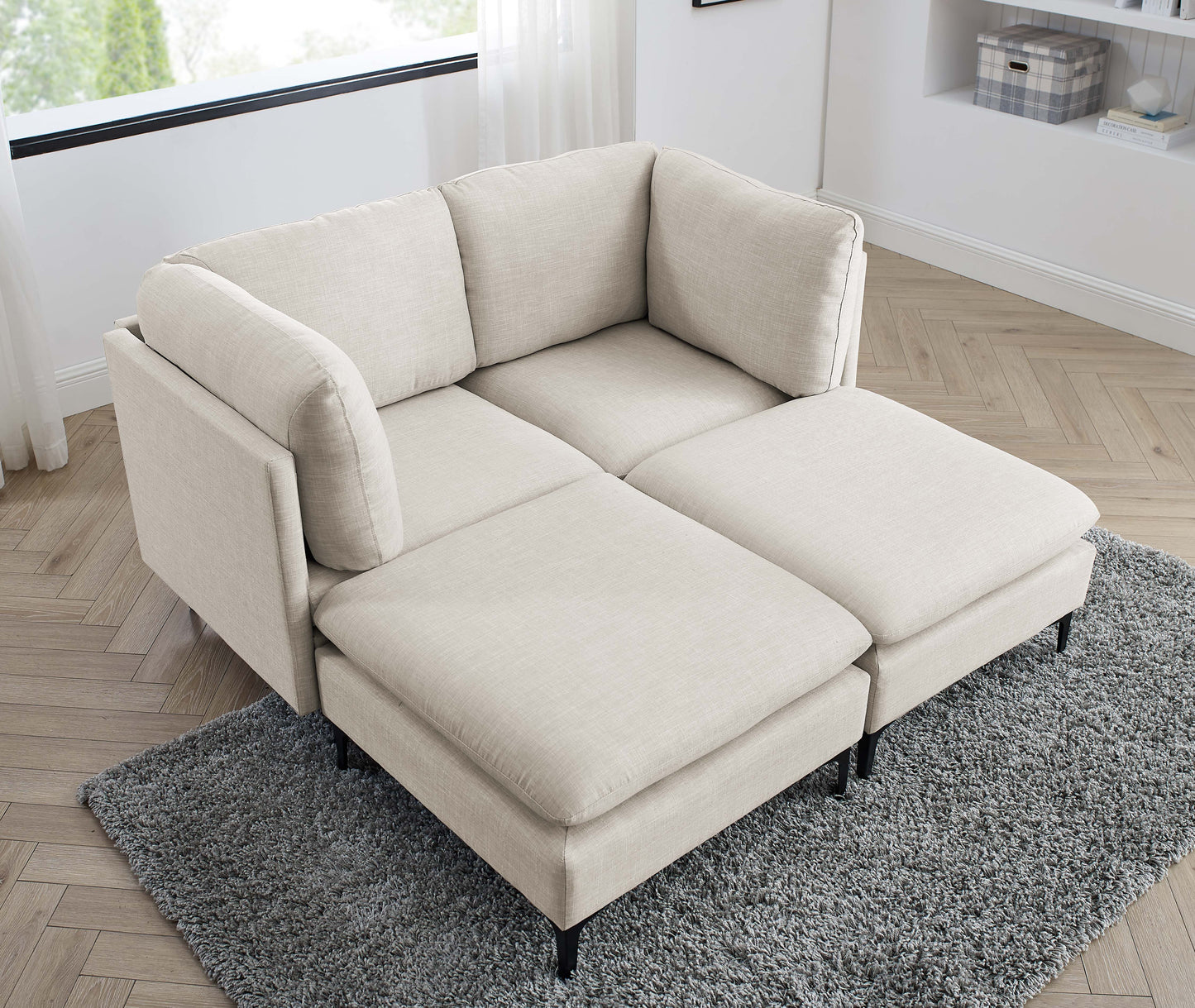 Linen Upholstered Modular Sectional with Metal Legs