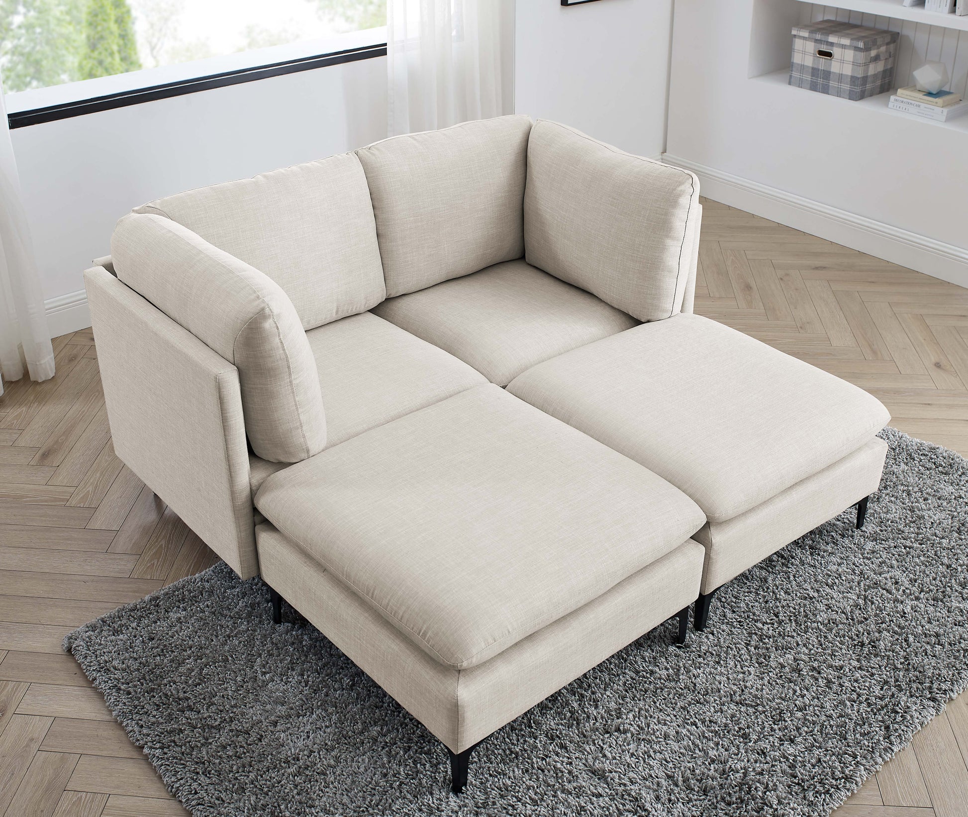 Linen Upholstered Modular Sectional with Metal Legs