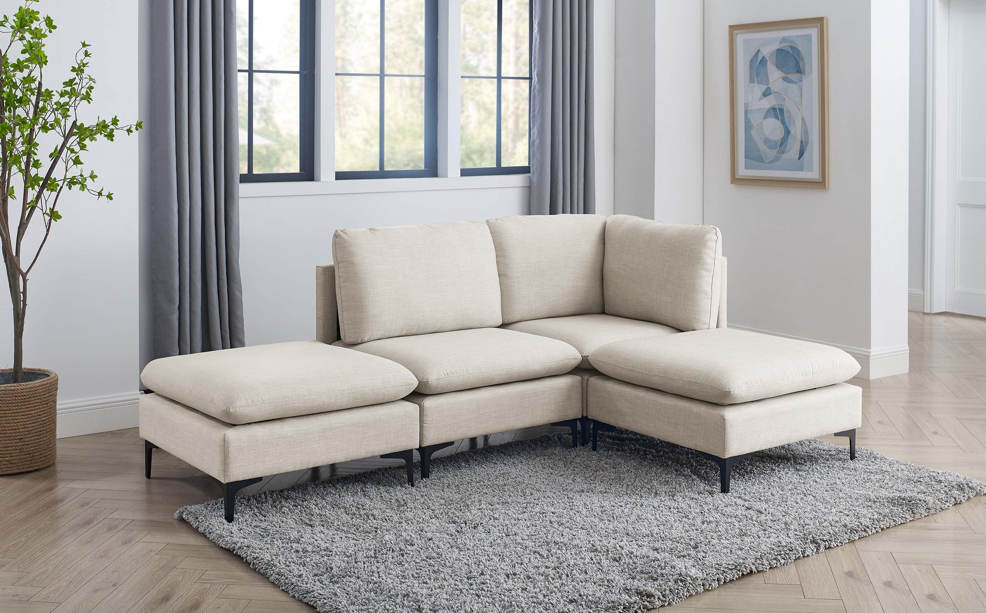 Linen Upholstered Modular Sectional with Metal Legs
