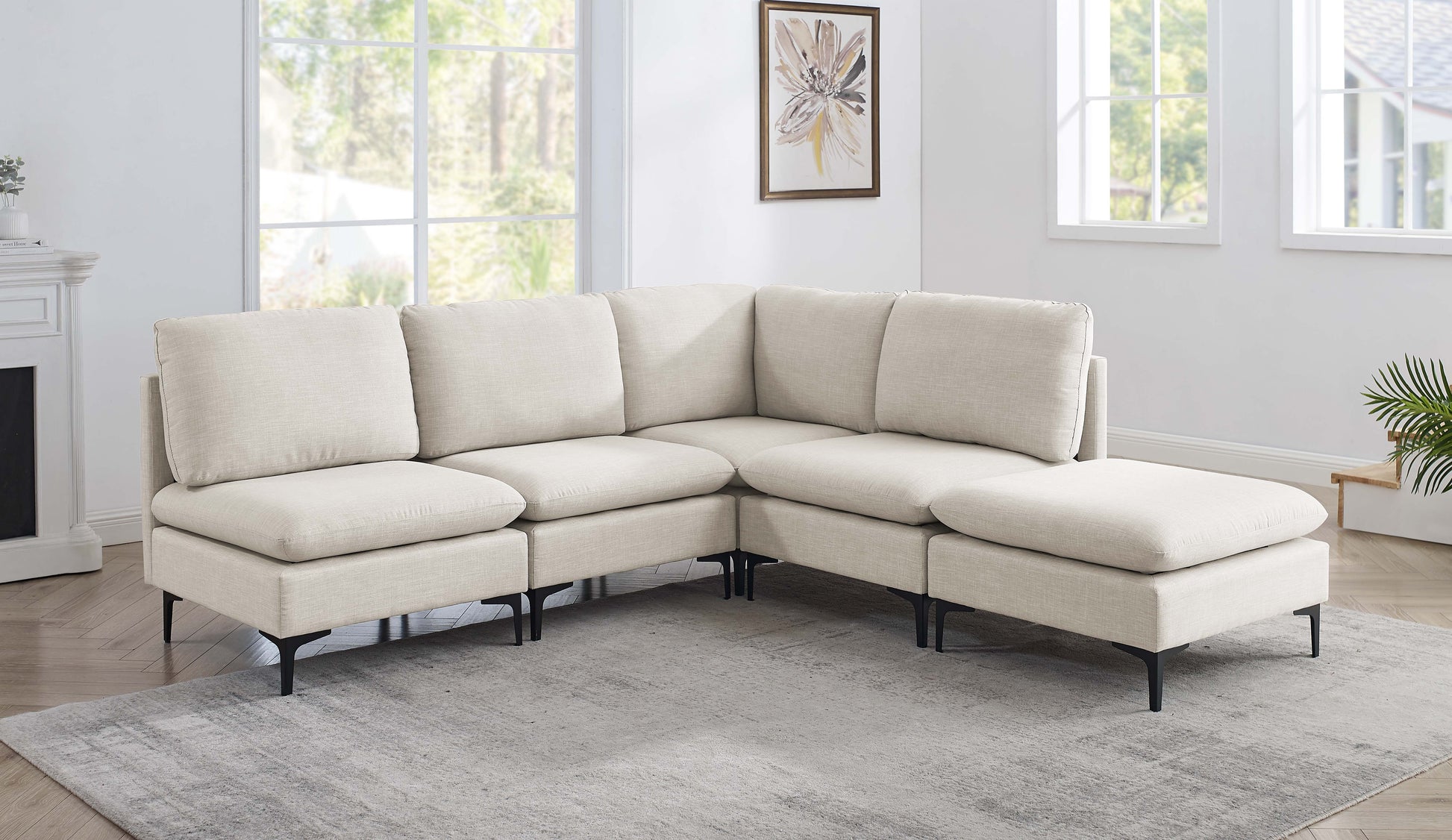 Linen Upholstered Modular Sectional with Metal Legs