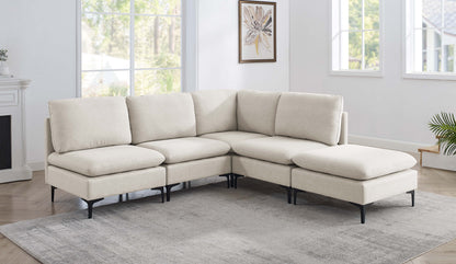 Linen Upholstered Modular Sectional with Metal Legs